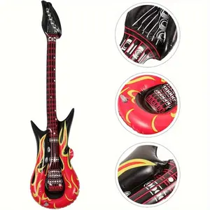 6 Piece Inflatable Rock Guitar Toy Set, Punk Flame Pattern, Lightweight Portable, Perfect for Birthday Parties, Bar Decorations, Kids Music Play