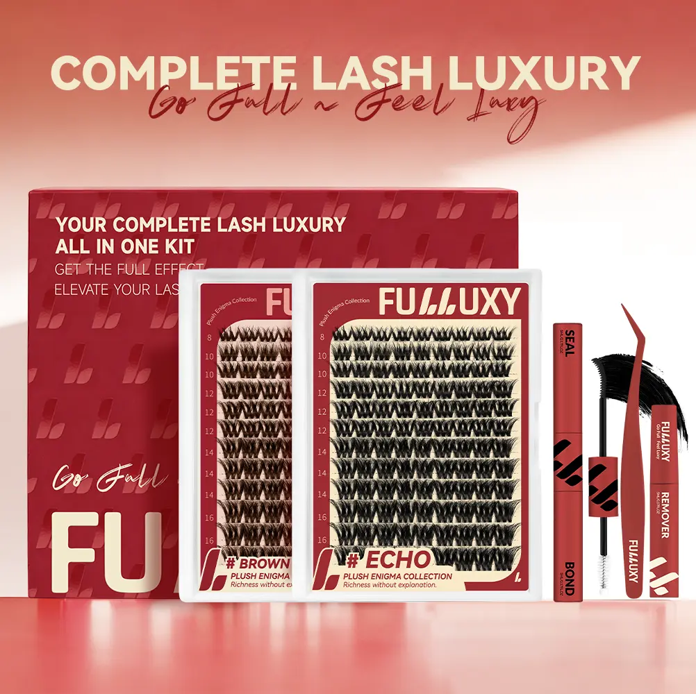 ECHO & Brown ECHO  | Fulluxy Russian Cluster Lashes, | Premium Volume Cluster Lashes, Comfortable False Eyelashes. Reusable, Easy to Install, Natural Fluffy Style for All Eye Shapes, Your Go-to Choice for Trendy Eye Makeup