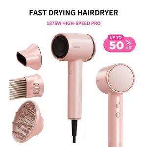 BABONIR High-Speed Hair Dryer 1875W Ionic & Plasma Blow Dryer, Compact Fast Drying Blow Dryer with Diffuser Concentrator & Comb Nozzle, Low-Temp Styling Mode, Comb Nozzle Cool Shot Compact Pro for Home Travel Salon,Christmas Gifts Holiday Gift Pink
