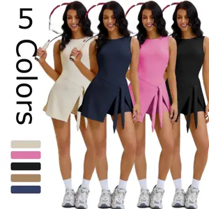 Tennis Dress for Women High Neck Athletic Dress with Built in Shorts Sleeveless Side Slit Golf Dress Workout Sport Backless Mini Dress Activewear