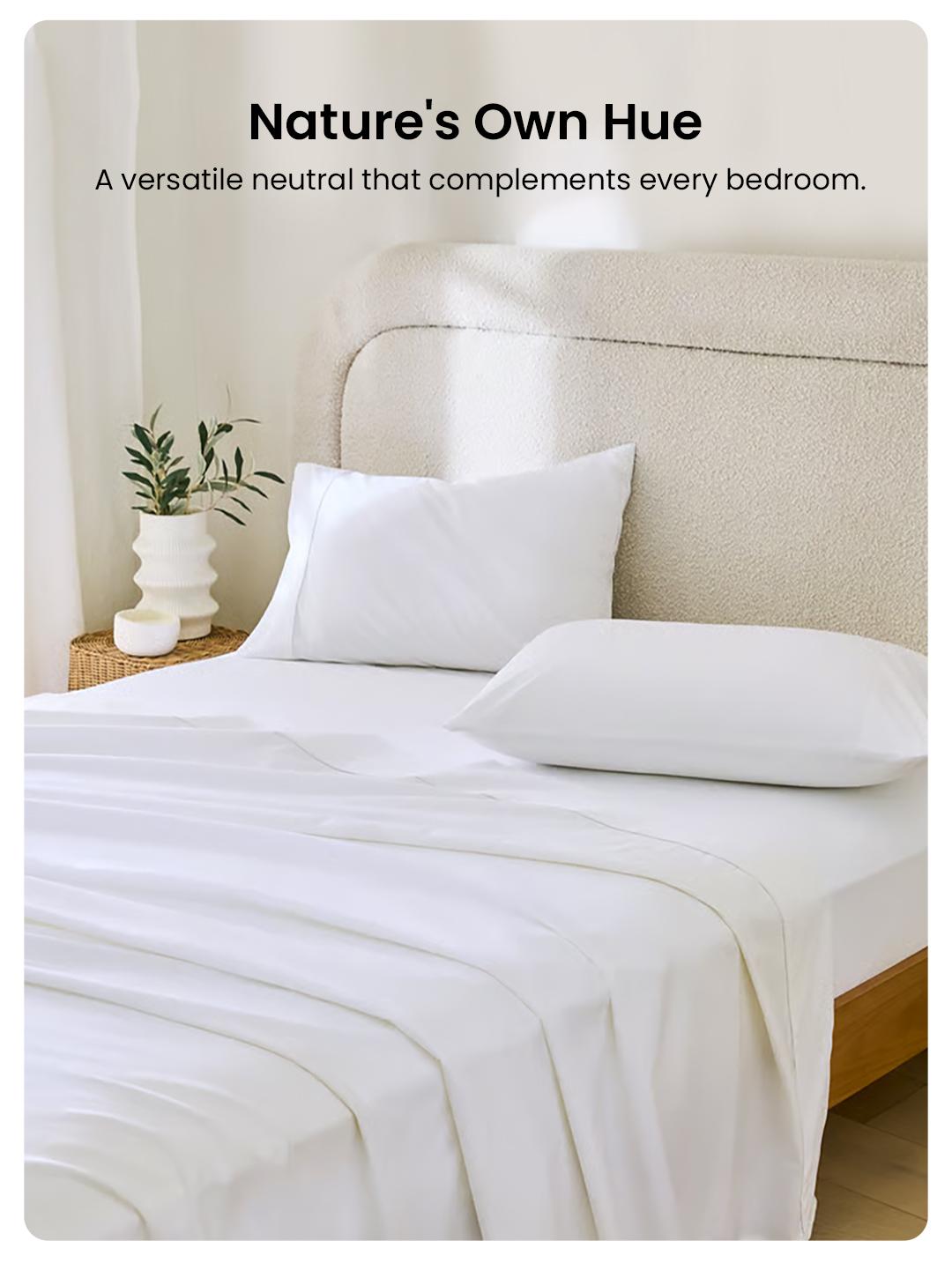 APSMILE Bamboo Sheet Sets 4 Piece , Organically Growth, Silky Soft & Cooling, 4 Piece (1 Fitted Sheet, 1 Flat Sheet and 2 Pillowcases) White Bedding Set with 15" Deep Pocket