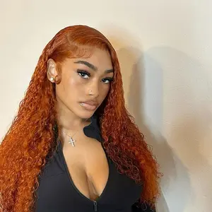 Ronashow Orange Wig Transparent Lace Front Deep Wave 13x4 Lace Frontal Wig for Women Ginger Curly Pre Plucked with Baby Hair Adjustable Strap Comfortable