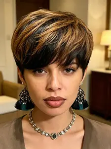 1B/30 Pixie Cut Straight Human Hair Wig Machine Made for Women Daily Use Stylist Friendly Wig