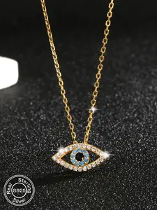 S925 Sterling Silver Evil Eye Design Pendant Necklace, Fashion Rhinestone Decor Necklace for Party, Daily Decor, Trendy All-match & Exquisite Jewelry for Birthday Gift, Elegant Necklace
