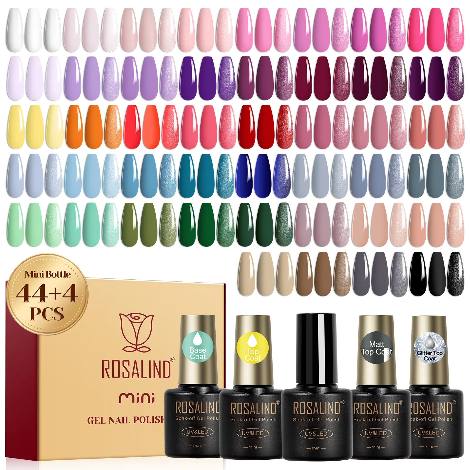 [Buy 1 Get 1 Free] 48-Piece Gel Polish Kit, 44 Vibrant UV-LED Cured Shades, With Base & Top Coat, For Nail Art (Beauty & Personal Care, Nail Care Essentials)