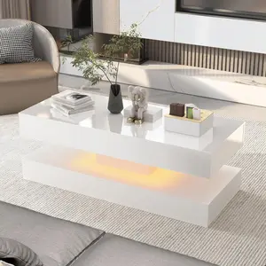 High Glossy LED Coffee Table,Modern Coffee Table for Living Room,Living Room Tables,Large Living Room Furniture,APP LED Lights,Black/White Coffee Table for Living Room (Black) Pedestal Tabletop Mode