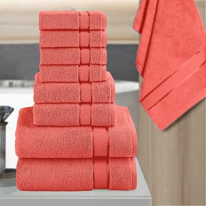 Mocassi 8-Piece Turkish Cotton Towel Bundle with 2 Bath, 2 Hand and 4 Washcloths, Hotel Premier Quality