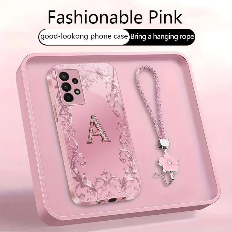 Suitable for [Galaxy A23] high-end women's phone case🥰，free four-leaf clover lanyard included—choose any one of the 26 letters. Drop-resistant and fingerprint-proof. YM99
