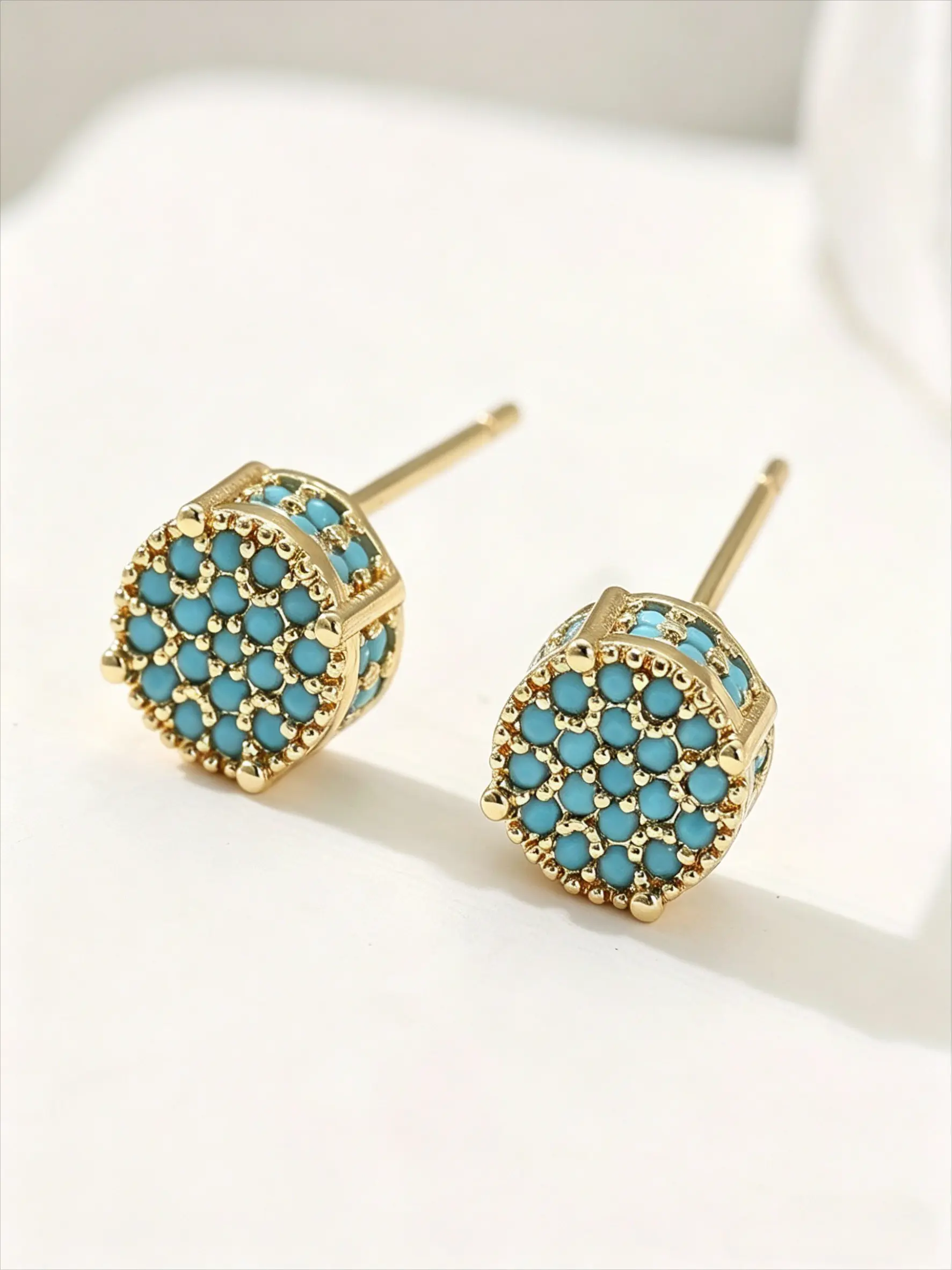 Boho Style Fashion Synthetic Turquoise Round Post Earrings, Women's Vintage Festival Jewelry Gift, Elegant Holiday Accessories, Chic Gorgeous Jewelry, Party Festival Earrings