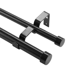summervibes VEVOR 1.75-Inch Diameter Telescopic Double Curtain Rods, 36-72 in (3-6 ft) Adjustable Length, Black with Round Finials, Easy-Install Double Window Drapery Rod for Sheer and Blackout Curtains, Telescopic Curtain Rod