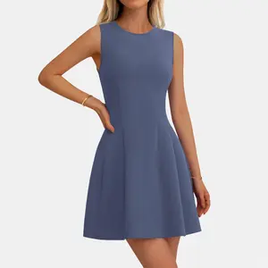 PRETTYGARDEN Women's Summer Sleeveless A Line Crewneck Dress Elegant Classy Minimalist OL Style Plain Formal Party Cocktail Workwear Basic Black