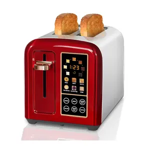 Red Toaster 2 Slice, Stainless Toaster LCD Display&Touch Buttons, 50% Faster Heating Speed, 6 Bread Selection, 7 Shade Setting, 1.5''Wide Slot, Removable Crumb Tray, 1350W Toastie Maker Automatic Breadmaker Kitchen Appliances