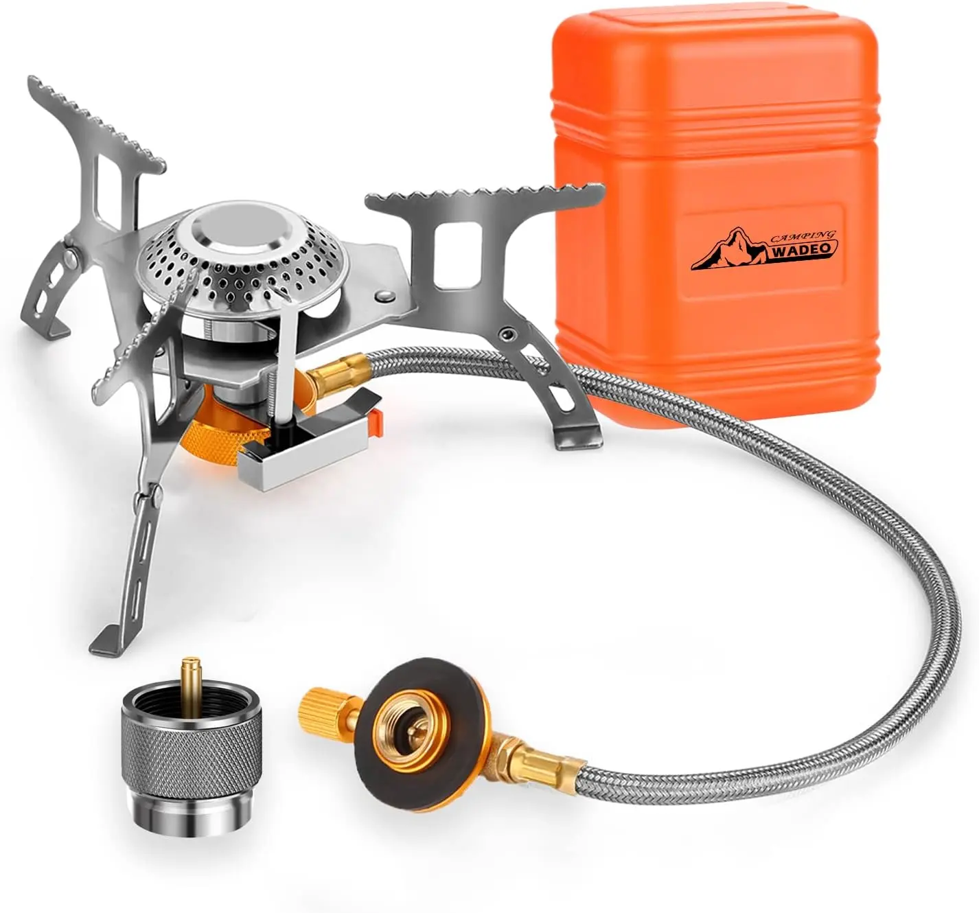WADEO Camping Gas Stove - 3700W Compact Portable Backpacking Stove with Piezo Ignite, Adapter, Carrying Case for Camping Gear, Hiking Gear, Portable Kitchen Outdoor Cooking