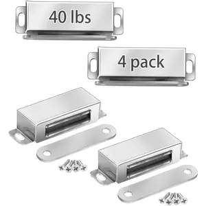Strong 40 lbs Pull Magnetic Door Catch, 20KG Strength Stainless Steel Chrome Magnet Cabinet Latches Magnetic Hardware Door Closer for Bathroom Kitchen Sliding Door Window Cupboard (4 Pack)