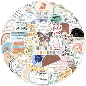 Bible Verse Sticker, 50pcs/set Round Self Adhesive Decorative Sticker, DIY Decals for Water Bottle, Laptop, Phone Case, Scrapbooking, Journal Making, Ornaments