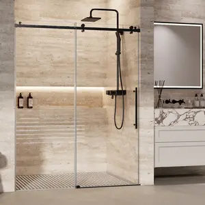 Shower Glass Door (56-60" W x 72 "H), Frameless Shower Door with Clear SGCC Tempered Glass 5/16" (8mm), Shower Sliding Door with Waterroof Seal Strip, Stainless Steel Hardware, Black