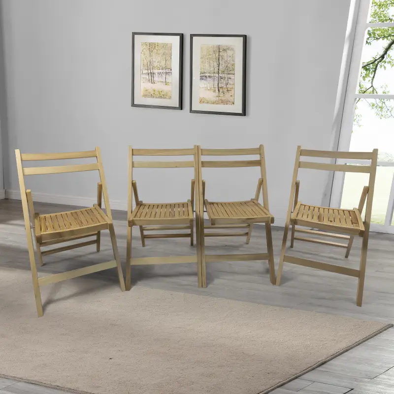 [Bellemave]Furniture Slatted Wood Folding Special Event Chair - Wood, Set of 4, FOLDING CHAIR, FOLDABLE STYLE