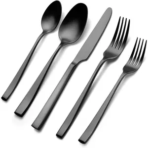 Matte Black Silverware Set,  40-  Stainless Steel Black Cutlery Set for 8, Matte Flatware Sets, Kitchen Utensils Sets Include Forks Spoons