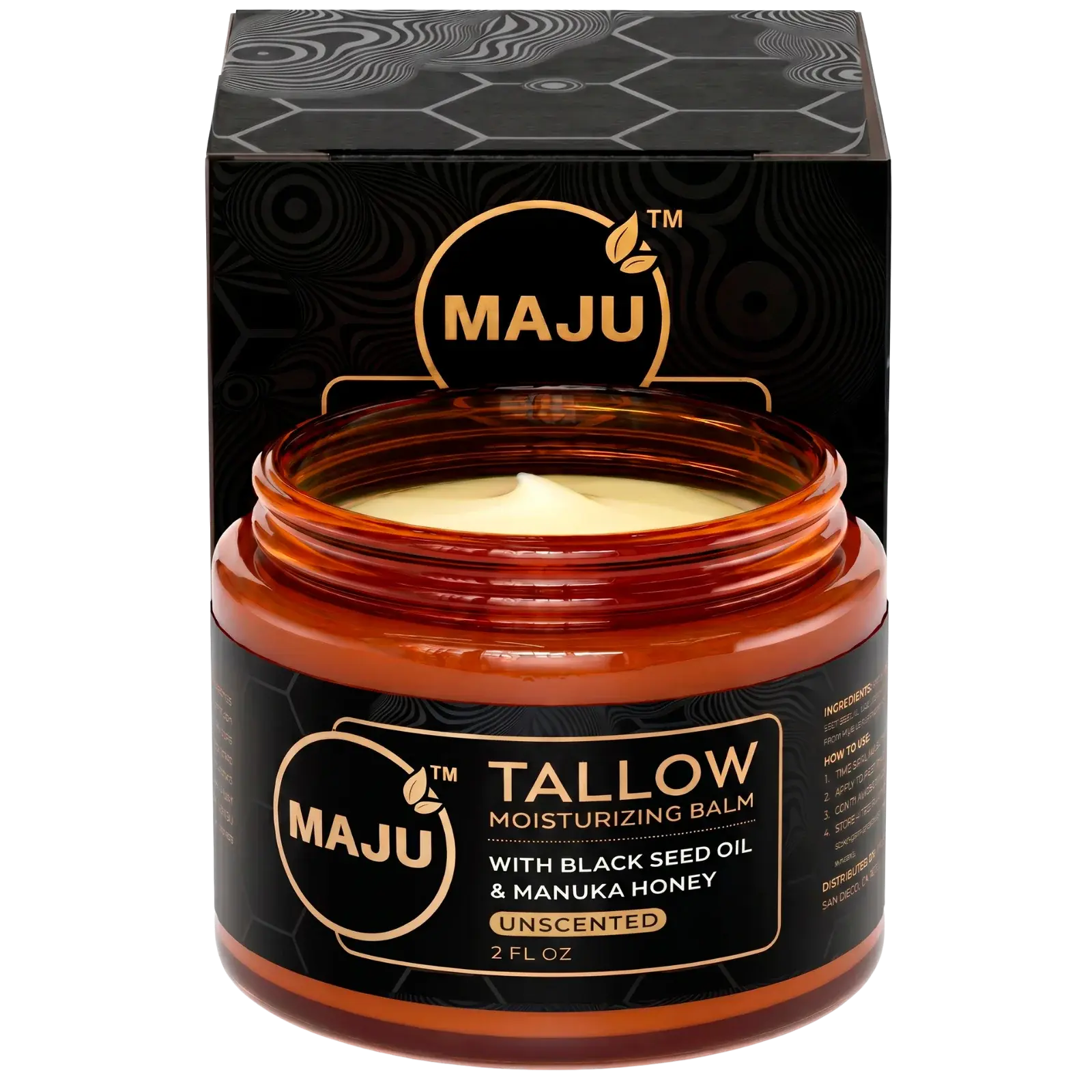 MAJU Tallow Black Seed Honey Balm, 2 FL OZ, Grassfed Beef Tallow, Manuka Honey, Organic Black Seed Oil & Beeswax, Gentle Moisturizer for All Skin Types, Radiant Hydrated Skin Care - Deeply Moisturizing