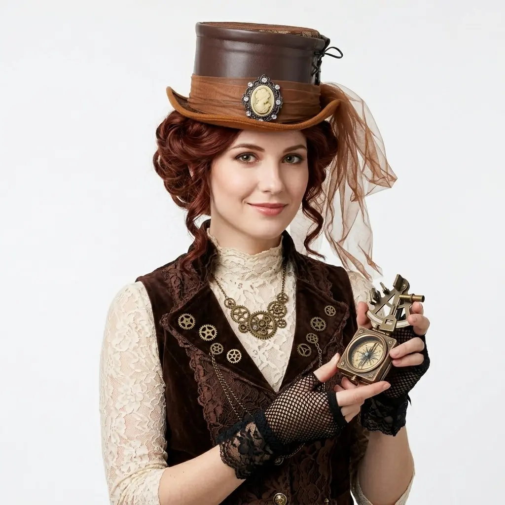 Brown Steampunk Victorian Mad Hatter Scientist Time Traveler Top Hat For Halloween
