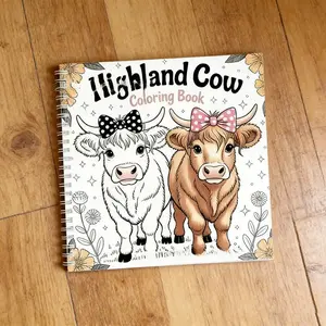 Scottish Highland Cow Coloring Book, Drawing Book, Art Supplies - 7.87x7.87 Inch,24 Single-Sided Pages, Spiral Bound -Luxury Highland Cow & Holiday Decor Designs,Play full llustrations, Perfect Birthday/Christmas Gift for Relaxation & Creative Expression