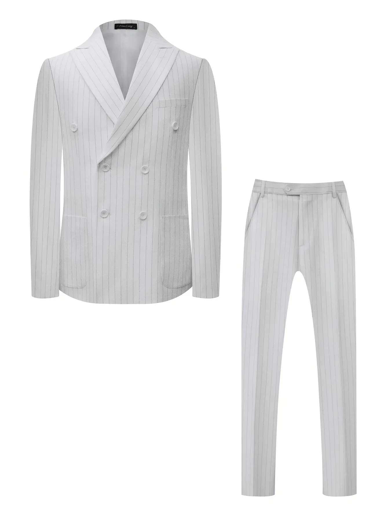 Men’s 2 Piece Slim Fit Pinstripe Suit  Double Breasted Blazer & Matching Dress Pants, Multiple Color & Stripe Options, Ideal for Business Work, Job Interview, Wedding Ceremony, Prom Night, Corporate Events and Formal Occasions for Modern Gentlemen Menswea