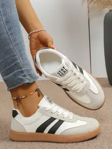 French Vintage Classic Striped Patchwork Breathable Sneaker Trainers, Spring Summer New Soft Sole Lightweight Casual Shoes for Women