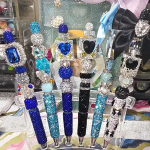 Bling Pen XL - Sparkling Blue & Black Beaded Design with Heart Accents for Stylish Writing