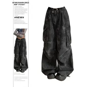 Goth Dark Academia Jeans Women Grunge Japanese Abi Y2K Denim Cargo Pants 2000s Goblin Core Harajuku Cyber Punk Baggy Trousers