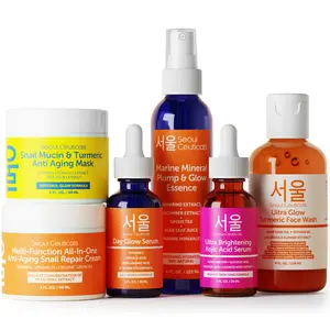 All-in-One K Beauty 5-Step Routine – 20% Vitamin C Serum + Kojic Acid Serum + 97.5% Snail Mucin Cream + Snail Turmeric Mask + Marine Mineral Essence Mist + Turmeric Face Wash – Cruelty Free Korean Skincare Set to Brighten Hydrate & Repair Flawless Gentle