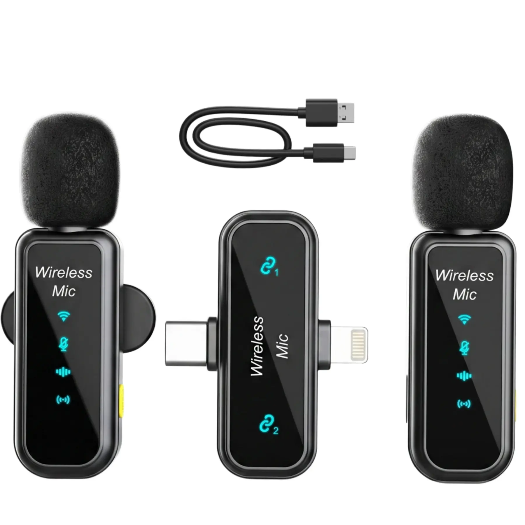 2.4GHz RF Wireless Lavalier Microphone Kit - Dual Mics, Plug-and-Clip Receiver, Noise-Reducing Audio, USB-C Charging, Multi-Device (Smartphones, iPad, Android) Use Accessories for Recording, Live Streaming (Black)