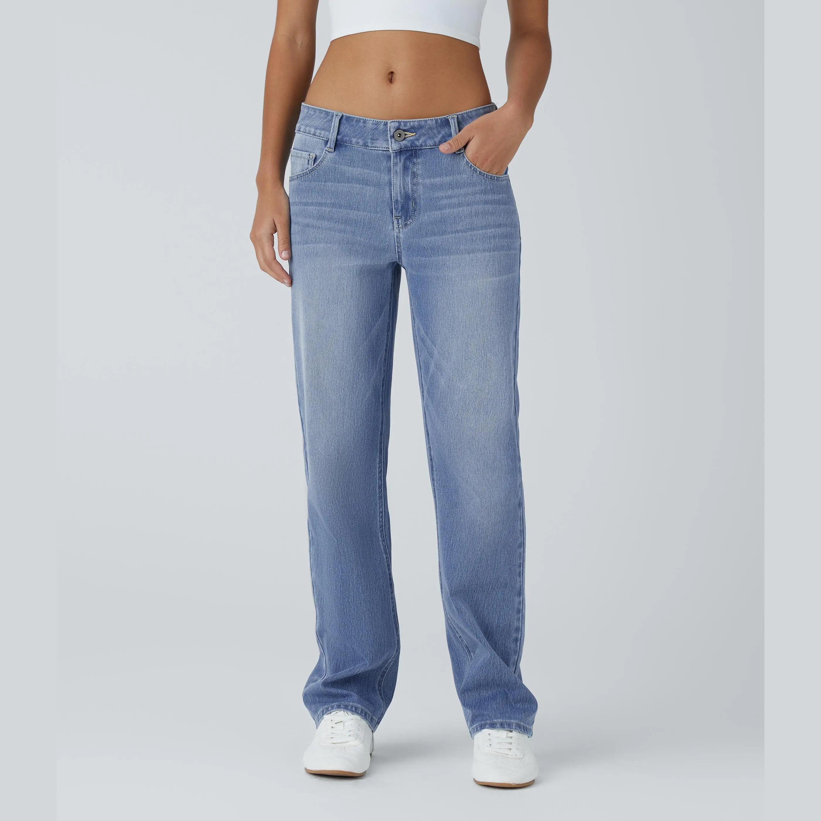 Halara Flex Low Rise Zipper Pockets Straight Leg Washed Casual Jeans #BackToSchool