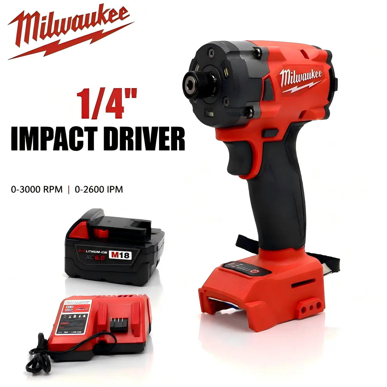 Milwaukee M18 Lithium-Ion Cordless 1/4'' Hex Drive Power Tool - 0-3000 RPM Cordless Driver Drill, Batteries Included, Built for Mechanics, Frame & Wood Use