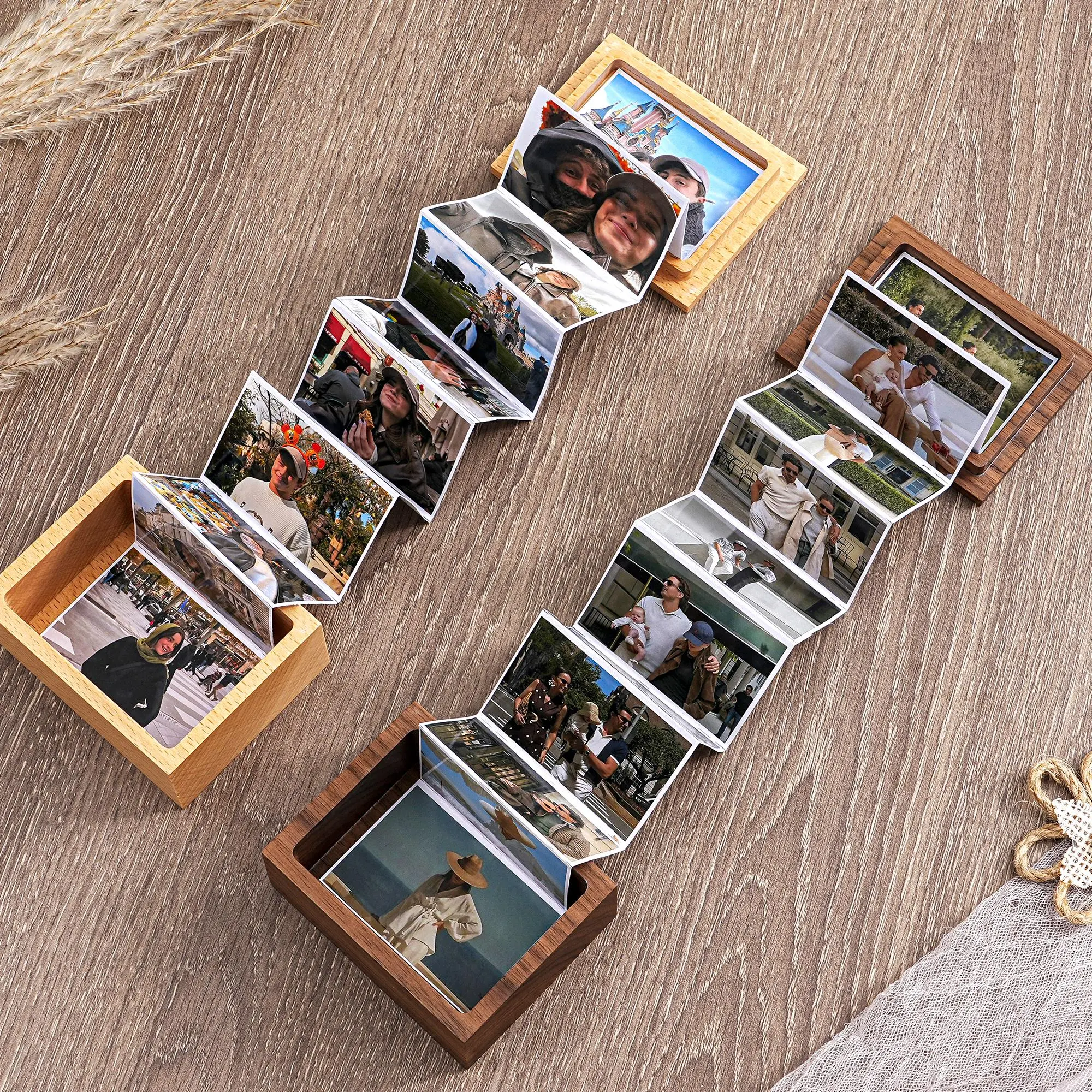 Personalized Wood Photo Box, Anniversary Keepsake Gift For Her, Pull Out Photo Album, Custom Memory Collection Photo Frame, Gift for Him