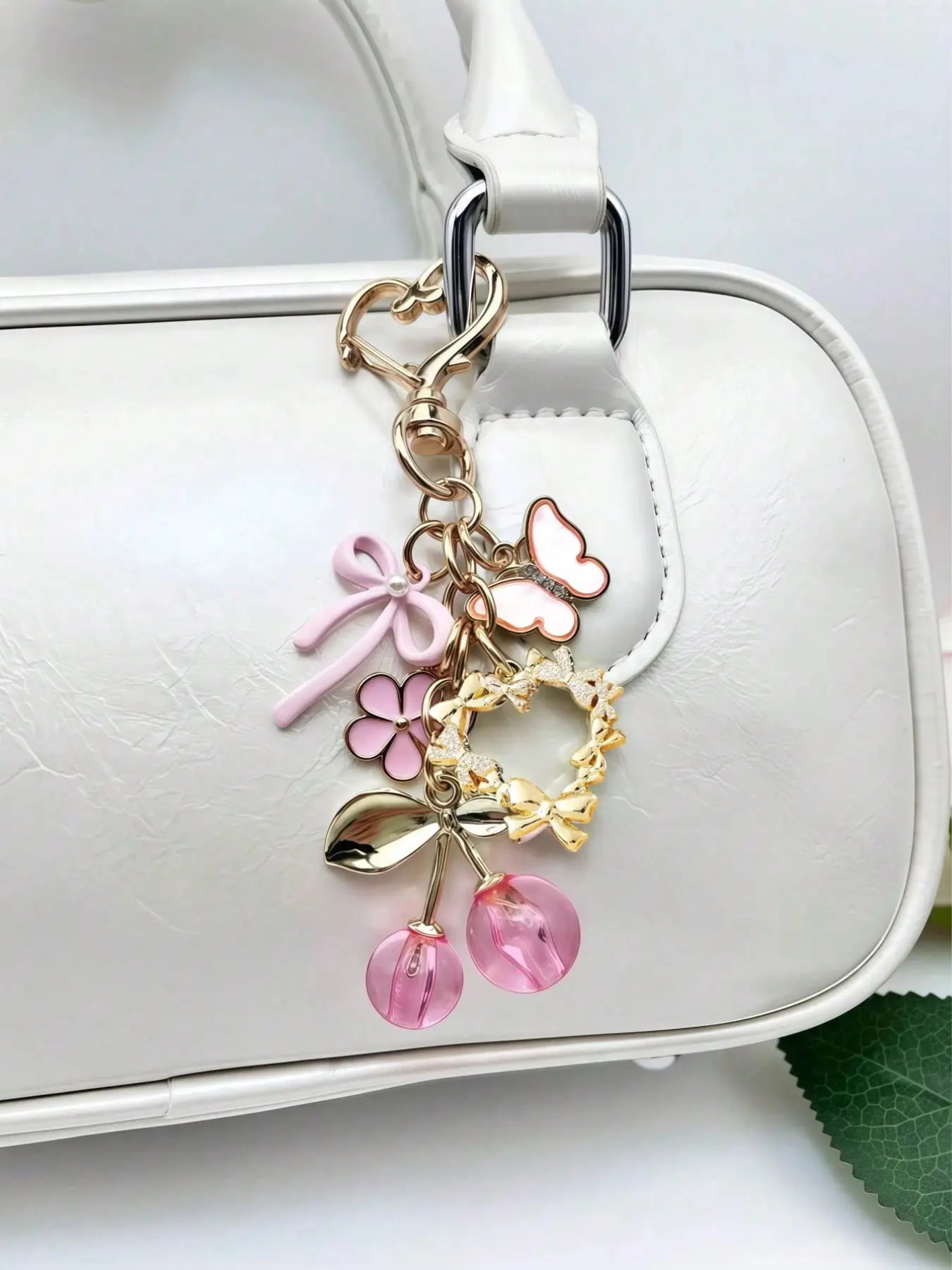 Travel Keychain Necklace, Snowflake Oil Drop Decor, Cherry Butterfly Bag Charm, Durable Anti-Rust Metal Wallet Pendant