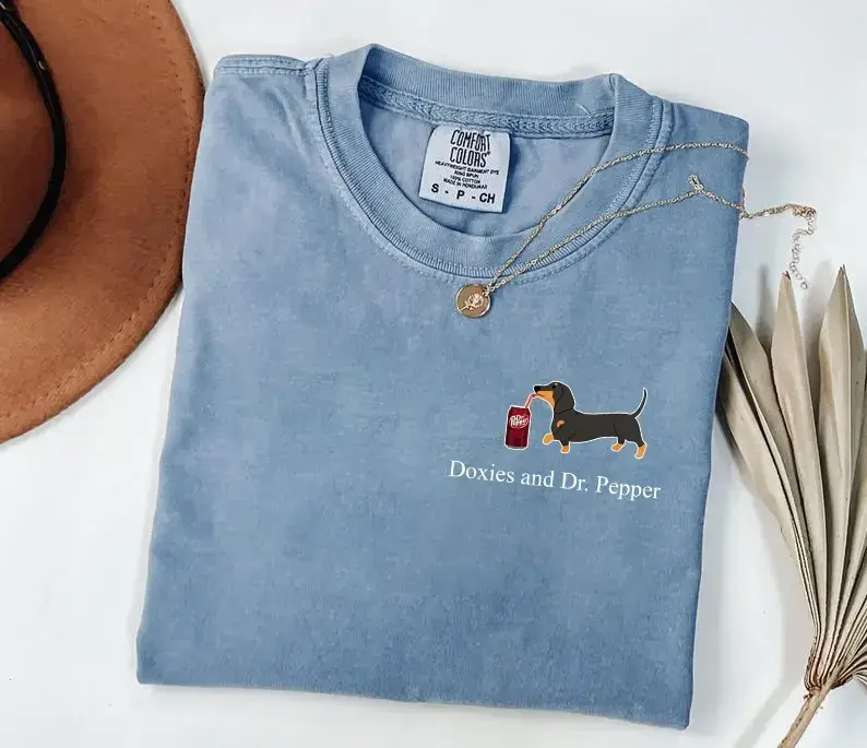 Comfort Colors Doxies and Dr Pepper Shirt, Dachshund Lover T-shirt, Wiener Dog Crewneck Shirt, Cute Dr Pepper Shirt, Gift for Dog & Soda Lovers