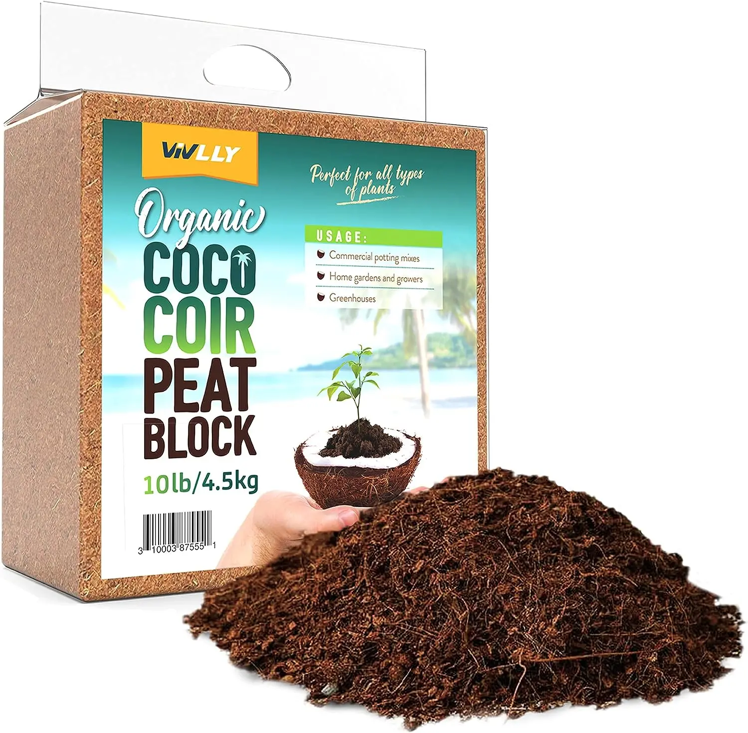 10lb Coconut Coir Brick Organic Potting Soil Substrate Expands in Water pH-Adjusted for Indoor Plants Premium Garden Supplies Eco-Friendly