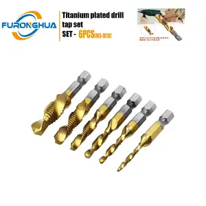 HSS6542 Titanium Drill Tap Set M3-M10 Hex Shank Hardened Metal/SS Drill Bit Sharpener Hardware