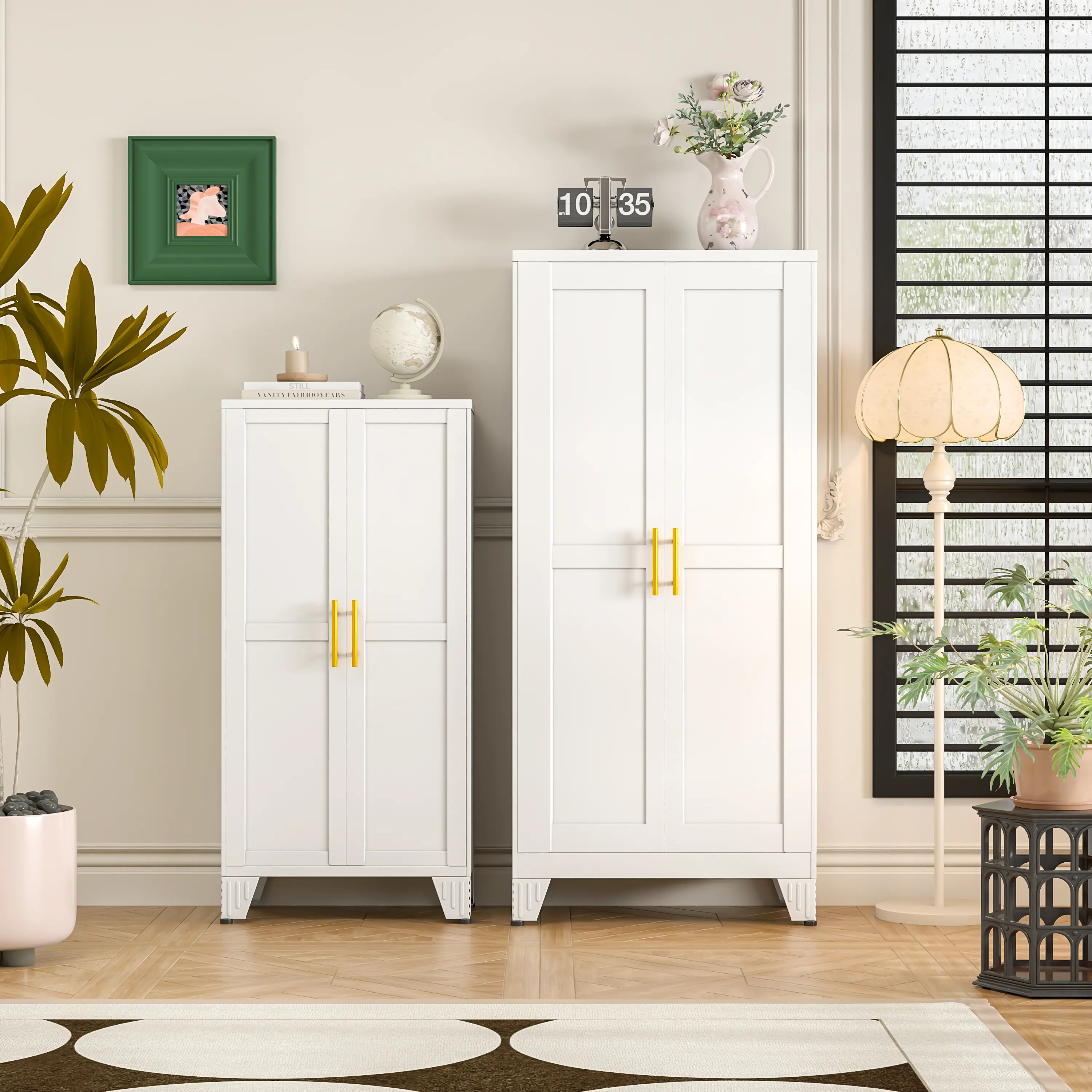 Metal Pantry Cabinet 61.02" & 47.25" with Adjustable Shelves and Feet for Kitchen Dining Room Living Room and Bathroom Storage