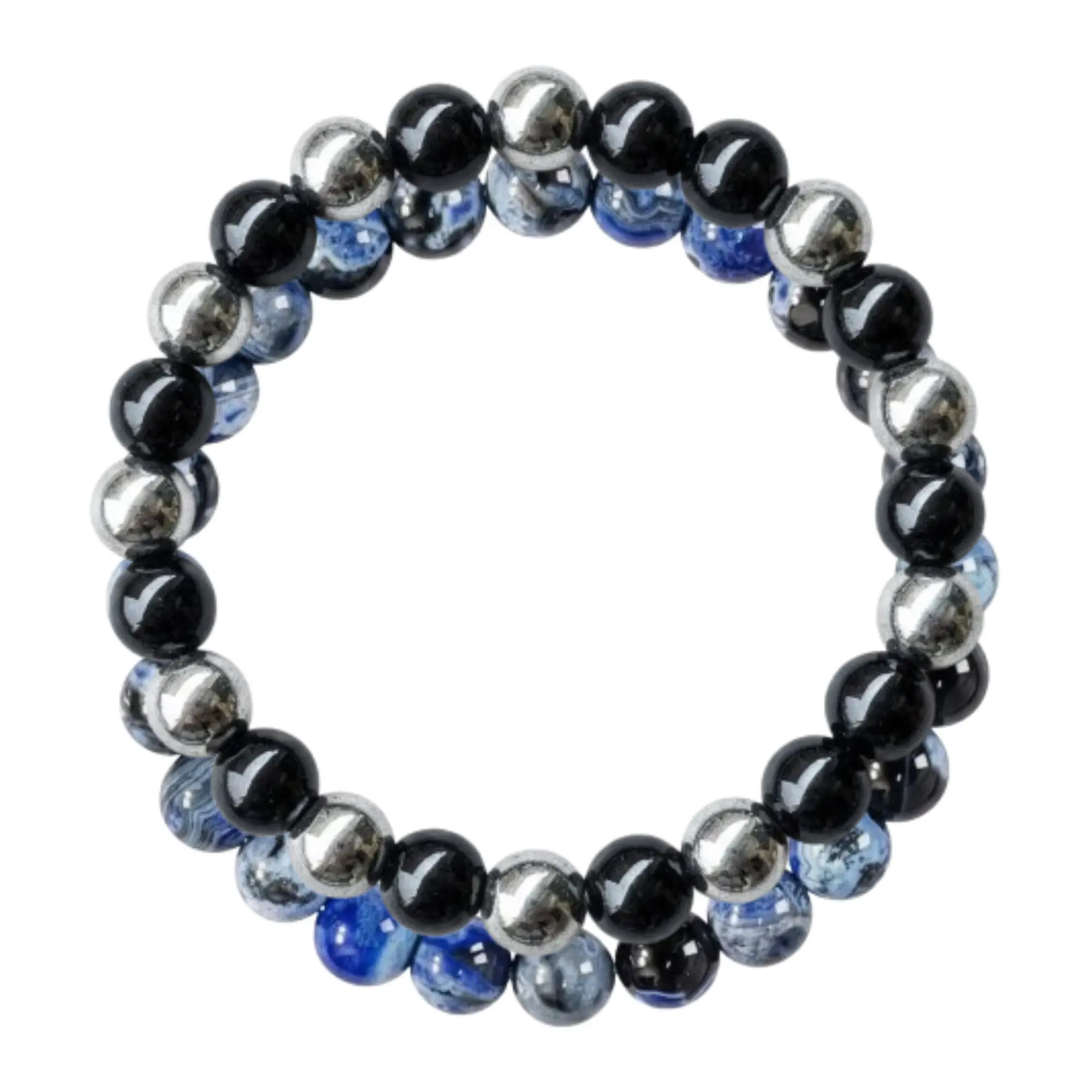 The Ultimate Protection & Focus Trio: Black Tourmaline, Hematite & Blue Fire Agate Bracelet Set – Shield Your Aura, Enhance Clarity | Grounding, Meditation & Study Gift | 8mm Unisex