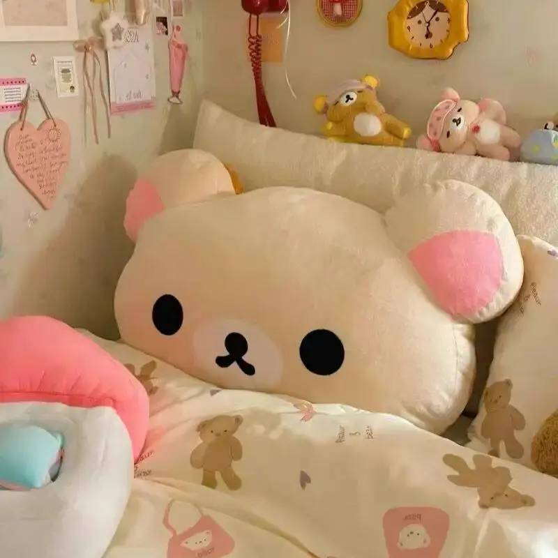Rilakkuma Plush Pillow Soft Stuffed Bear Cushion Cute Cartoon Throw Pillow Home Bedroom Sofa Decor Comfort Sleeping Doll Gift