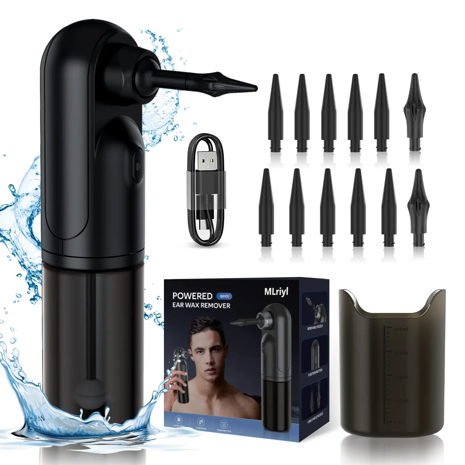 Mlriyl Electric Earwax Remover - Safe and Gentle Adult Earwax Cleaning Kit, 4 Modes and Levels, Deep Ear Cleaning, Waterproof Pressure