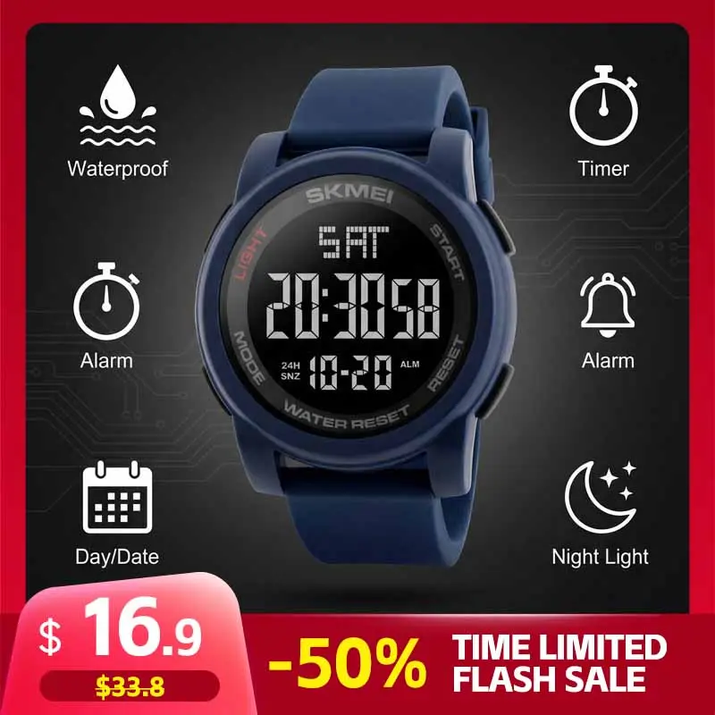 SKMEI Fashionable Digital Multifunctional Watch - Casual Round Dial, Digital Display, Waterproof, Shock-Resistant, Luminous Backlight, Alarms, Timer for Men, Students, Fashionable Digital Watch