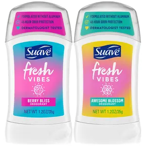 Suave Aluminum-Free Deodorant, Kids & Teen Girls – Fresh Vibes Berry Bliss & Awesome Blossom, 48H Protection, 1.2 Oz Ea