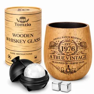 Tomzio 50th Birthday Gifts for Men, Charred Wooden Whiskey Glass Gift Set for Him Dad Husband, Vintage 1976 Birthday Gift with Ice Ball Mold & Whiskey Stones, Unique 50 Year Old Birthday Keepsake Cocktails Cup Drinkware father friend Bourbon tiktokshopspr