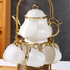 20-Piece Porcelain Tea Set With Metal Stand