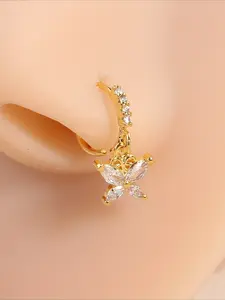 Pendant Nose Ring Inlaid with Crystal Zirconia, Nose Piercing Jewelry