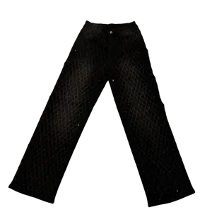 Black Denim Rhinestone Pants