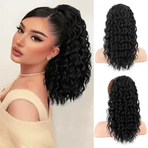 HIUSVO Drawstring Ponytail Extension 18Inch Wavy Curly Ponytail for Women Fluffy Pony Tails Hair Extensions Synthetic Hairpiece for Daily Use