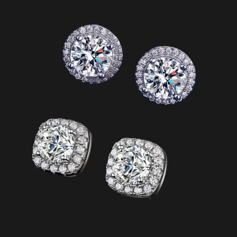 Men's S925 Sterling Silver Stud Shape Moissanite Stud Earrings - GRA Certified, VVS1 D Color, Hypoallergenic Minimalist Artificial Gemstone Jewelry, Total 2.28ct, for Everyday Wear, Birthday Gift